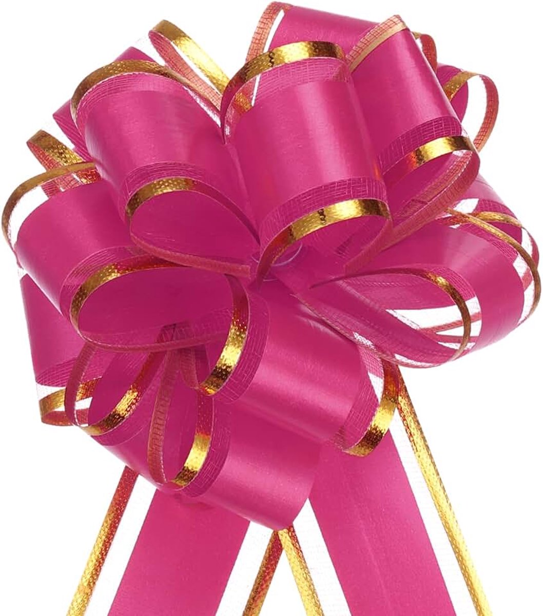 10 stuks 10 stuks 10 cm grote gouden geschenkstrikken, organza geschenkstrikken voor de auto, voor bruiloftsmanden, kerstcadeaus, rood-roze