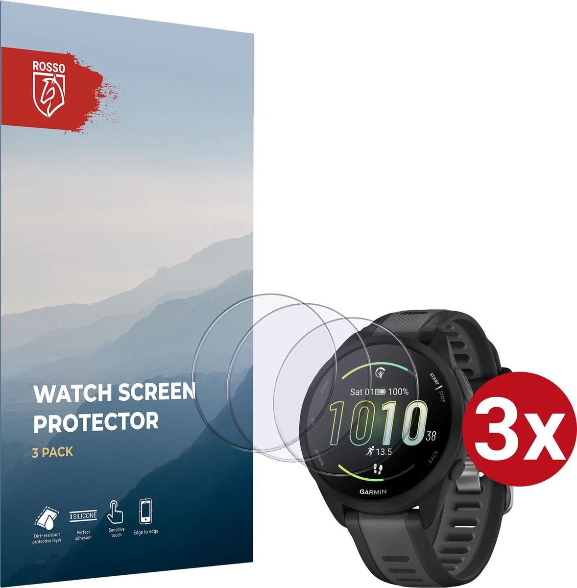 Rosso 9H Tempered Glass - Screen Protector Geschikt voor Garmin Forerunner 165 Music - 3-Pack