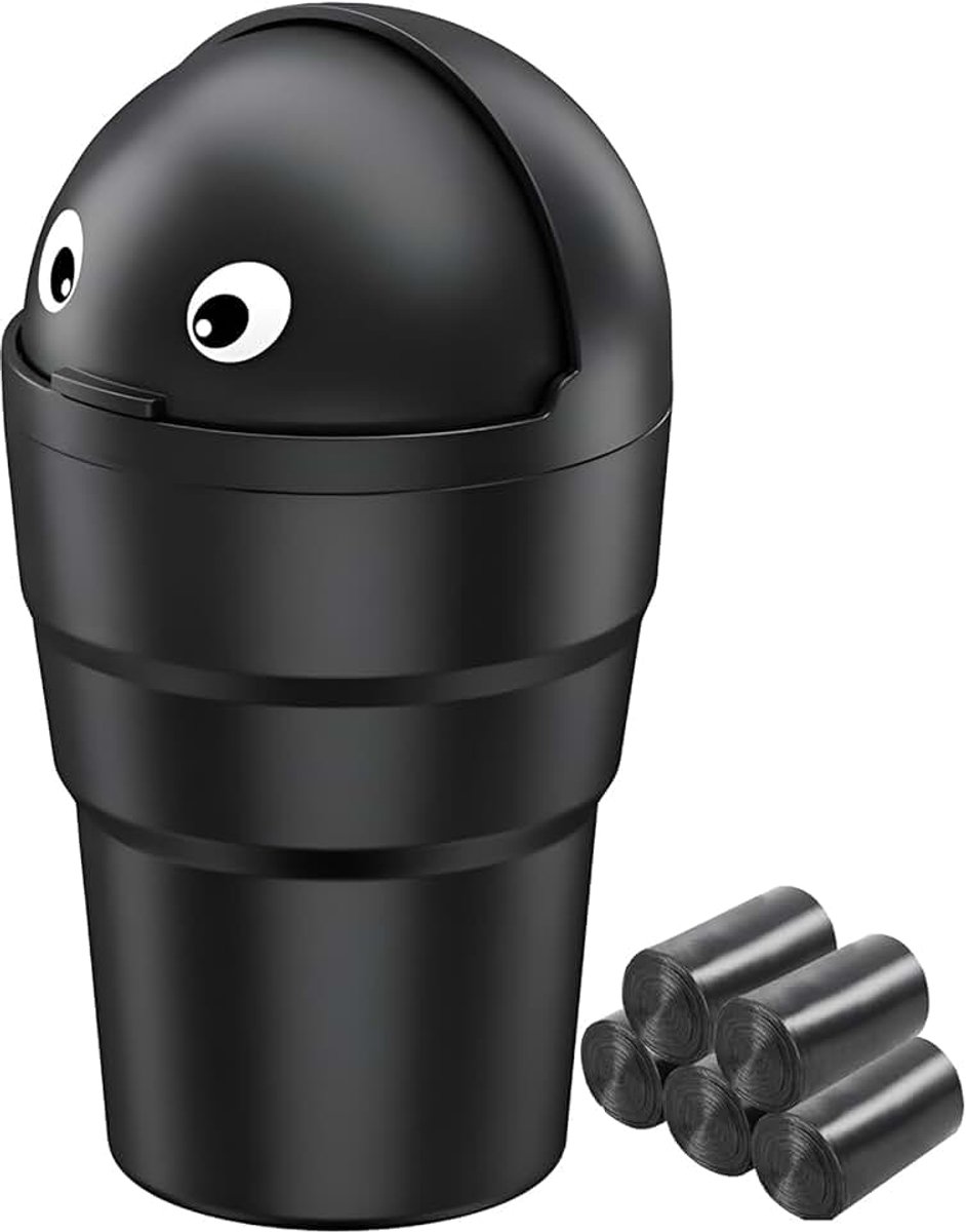 Vuilnisemmer voor auto met deksel, mini-vuilnisemmer met 5 wielen, compacte mini-afvalemmer voor auto, afval voor kantoor, thuis, keuken en slaapkamer (1 stuks)