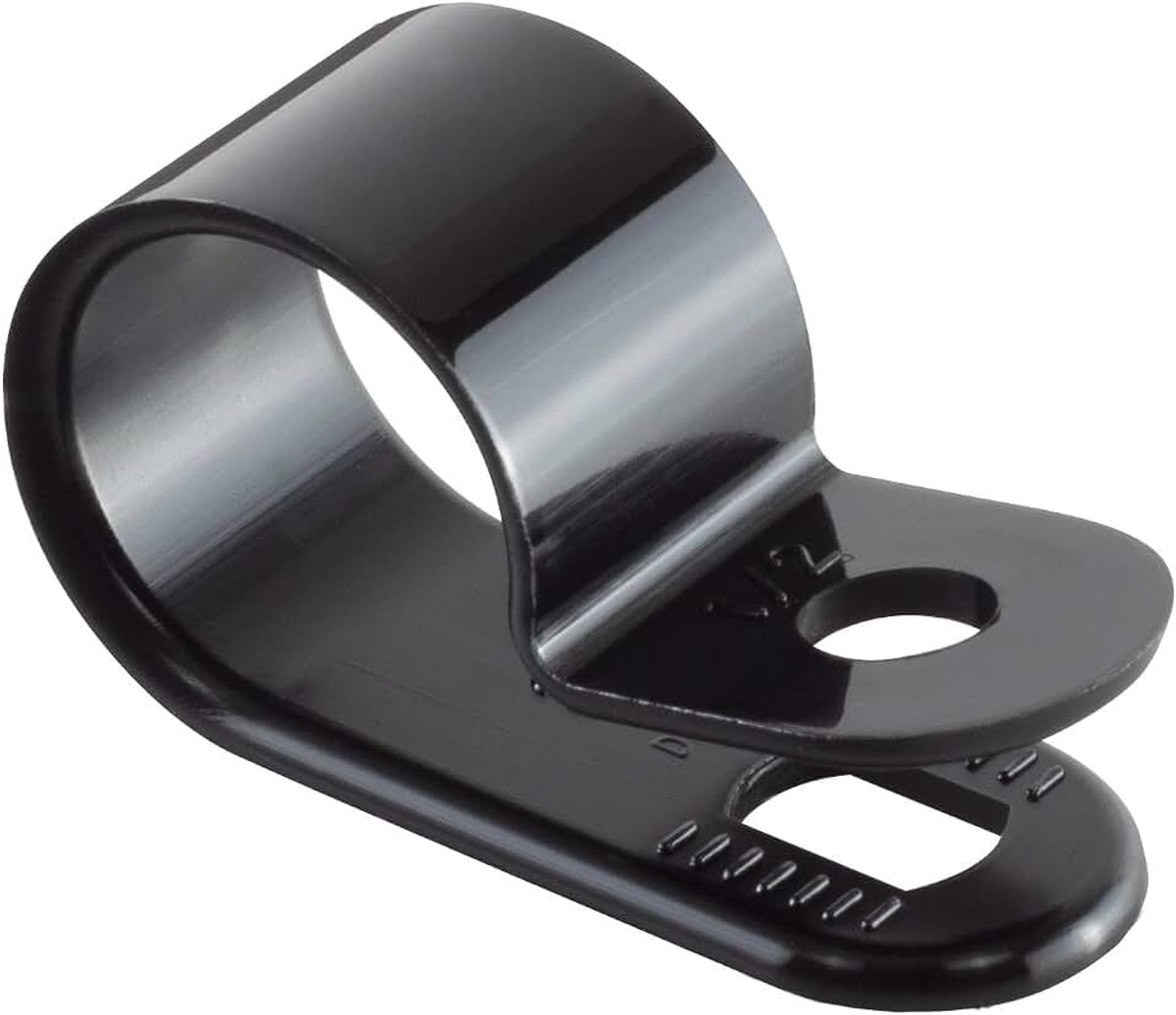 100 Pack zwarte nylon P-clips, 12,7 mm (1/2 inch) diameter, kunststof kabelklemmen