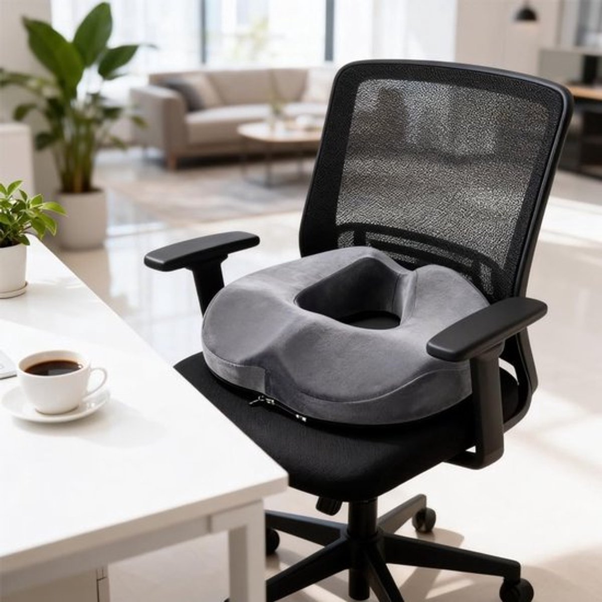 Ergonomisch Donut Zitkussen voor Aambeien, Drukverlichting en Comfortabel Zitten Thuis en op het Werk, Grijs