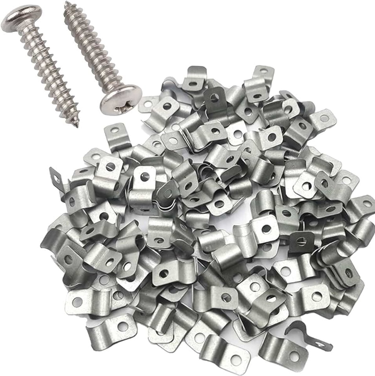 Roestvrijstalen kabelklemmen om te schroeven, 0,8 mm dikte x 10 mm breedte, voor kabeldiameter 7-8 mm (70 stuks)