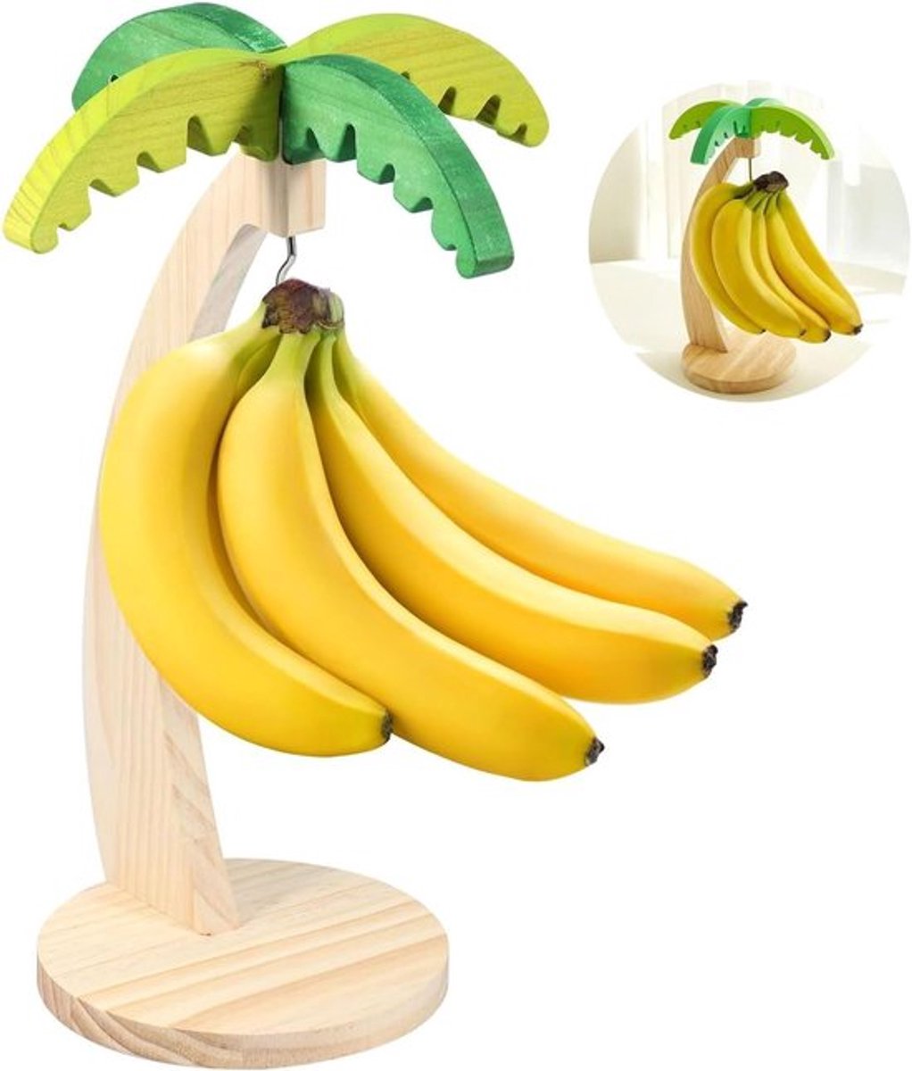 Verwijderbare Houten Bananenhouder met Stand - Bananenstand, Bananenopslag voor Keuken, Leuk Fruitrek om Bananen Vers te Houden en Ruimte te Besparen