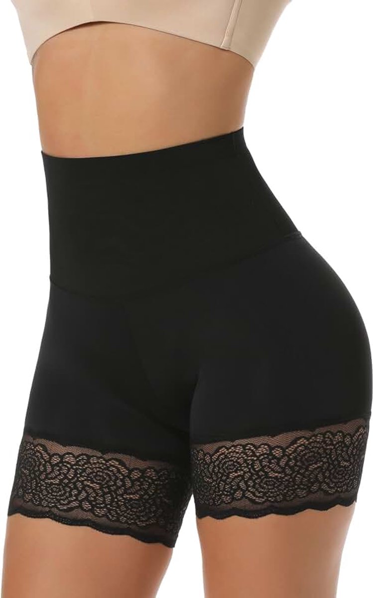Damesshorty Tegen Wrijving, Hoge Taille, Figuurvormende Slip, Comfortabel, Dijen, Kant, Slankmakend, Body Shapewear Zonder Naden, Geschikt Voor Alle Soorten Kleding - Zwart - Small
