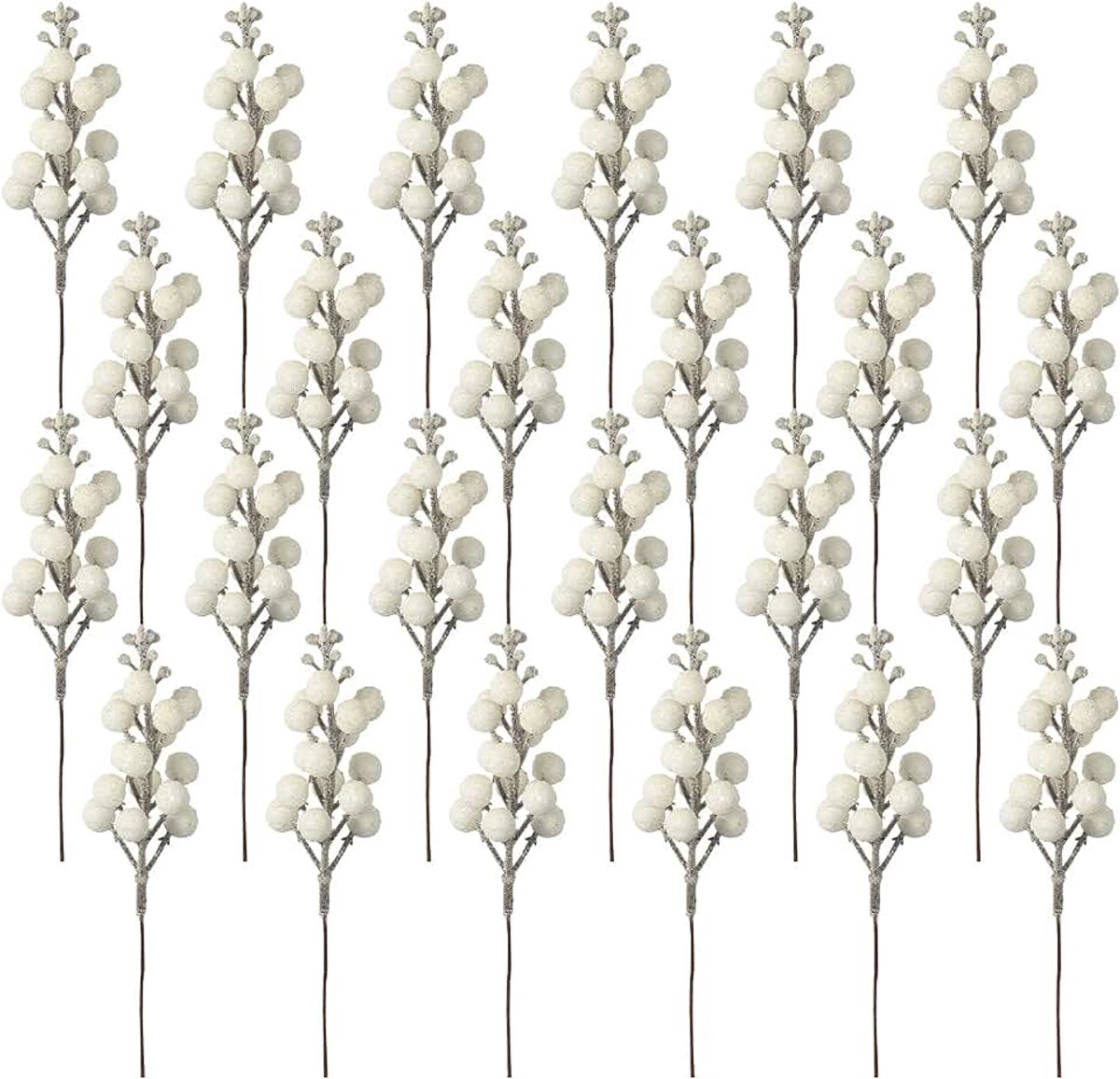 24 stuks 7,5 inch kerst glitter bessen stengels kunstmatige kerstplectrums voor kerstboom ornamenten, doe-het-zelf kerstkrans, ambachten, vakantie en huisdecoratie, wit