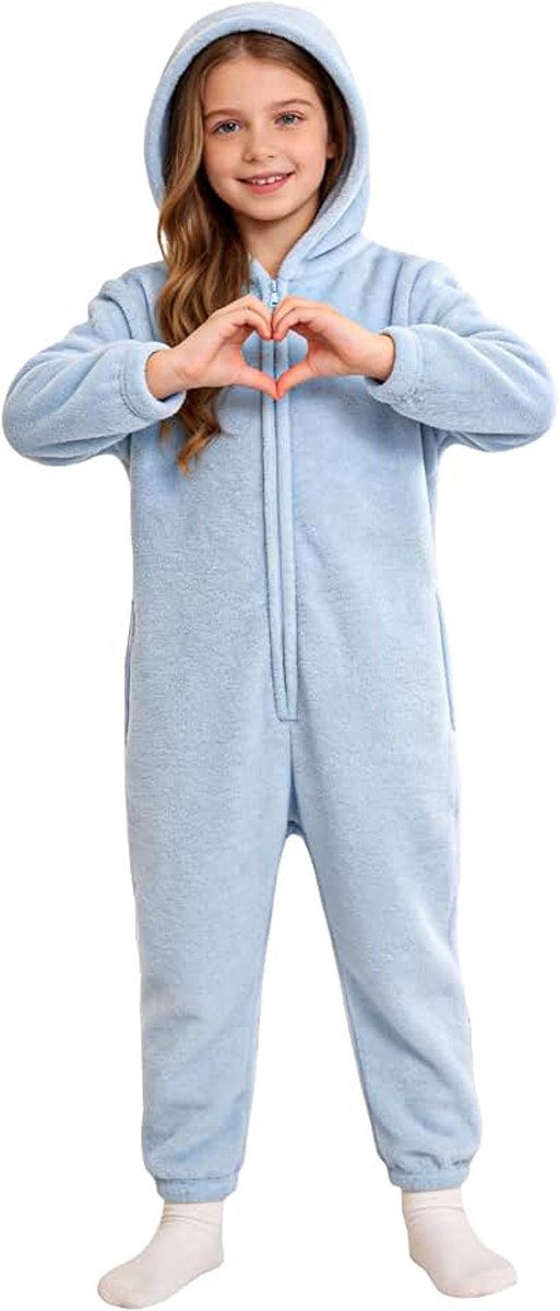 Jumpsuit voor meisjes, pluche, jumpsuit, pyjama voor kleine geschenken, leeftijd 6, 7 en 8 jaar, blauw
