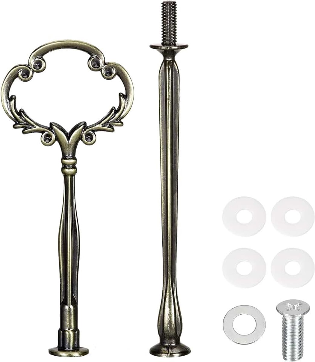 1 set handvat voor taartplateau cupcake, dessertborden, accessoires, standaard voor taartstandaard, bruiloft, feest, 2 niveaus, bloem brons