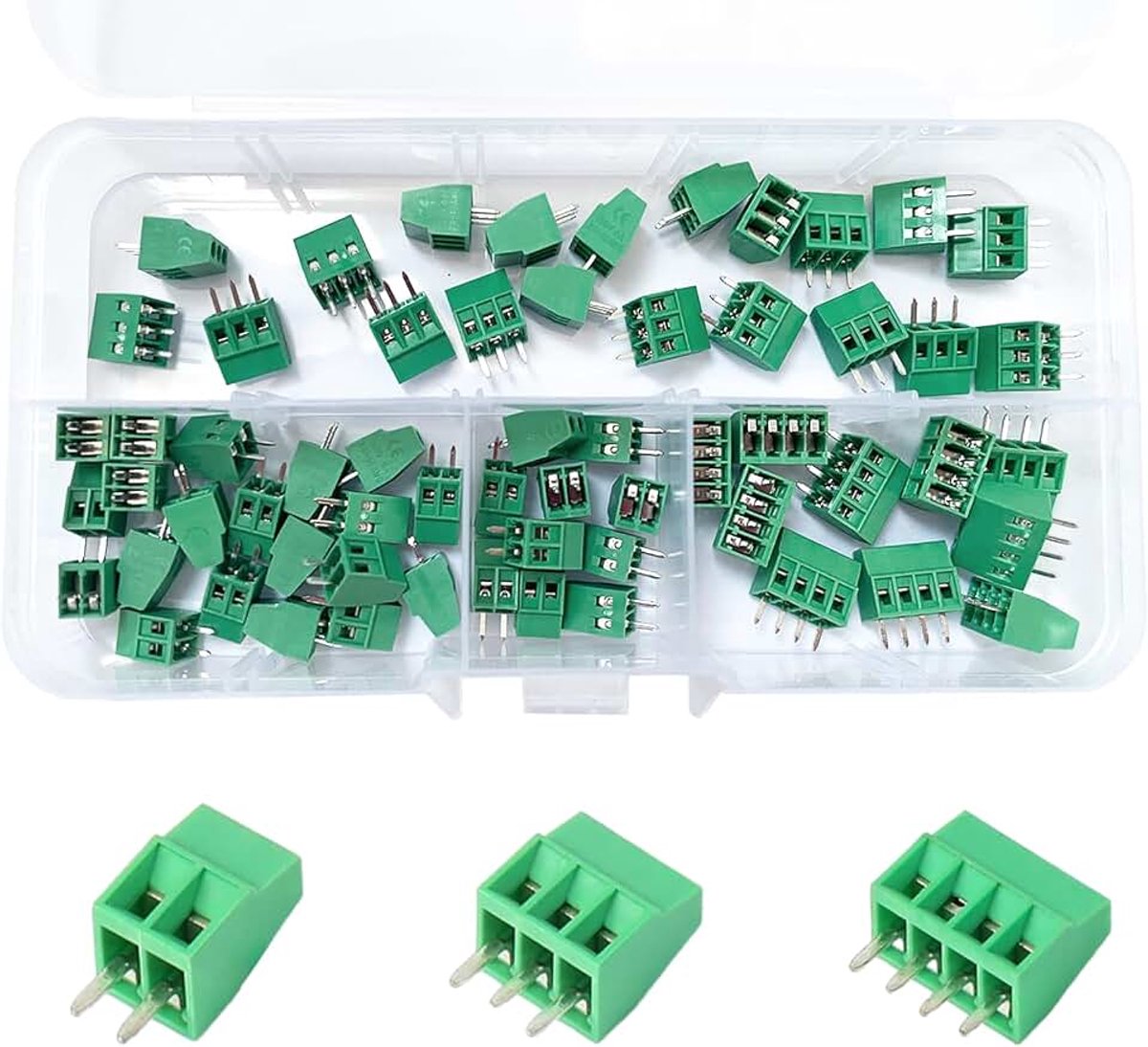 60 stuks PCB schroefklemmen, 2,54 mm, 0,1 inch pitch PCB mount schroefterminal blok, 2P 3P 4P terminal 6A voor 26-18AWG kabel