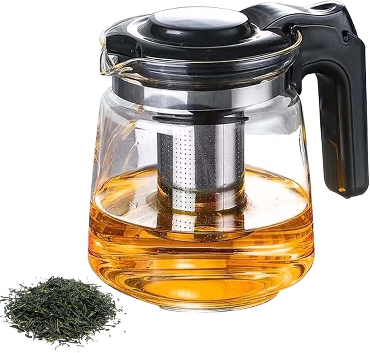 Theepot van 1,6 liter, theepot met zeef, hittebestendig glazen kan, theepot voor elke dag, thee-ei voor losse bladeren, theepot, theemaker, glazen theepot, ideaal voor het bereiden van losse thee
