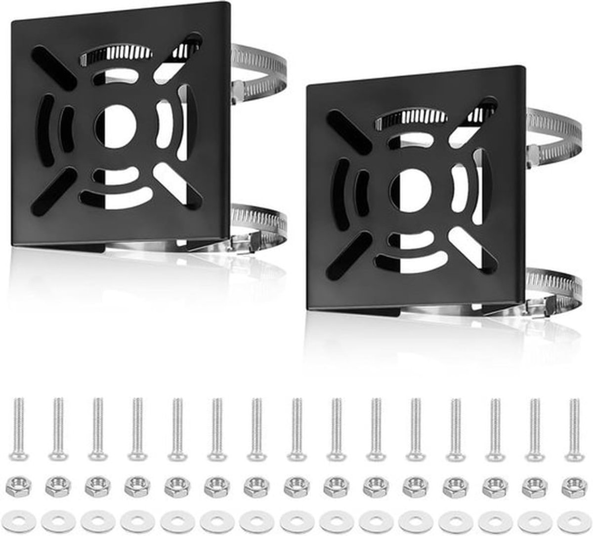 Verticale Mast Houder voor Bewakingscamera's - Stevige Metalen Hoekbeugel met 2 Lussen voor CCTV, Verlichting en Zonnecellen - Set van 2 Stuks