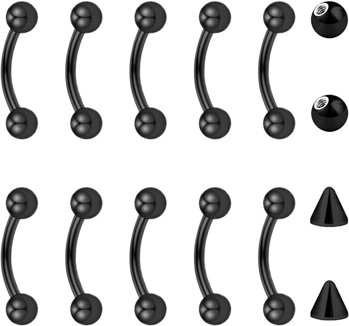 10 stks Gebogen Barbell 16G Piercing Lip Septum Wenkbrauw Rook Daith Stud Zilver Zwart Goud Verticale Labret Bars 6Mm 8Mm 10Mm 12Mm Rvs
