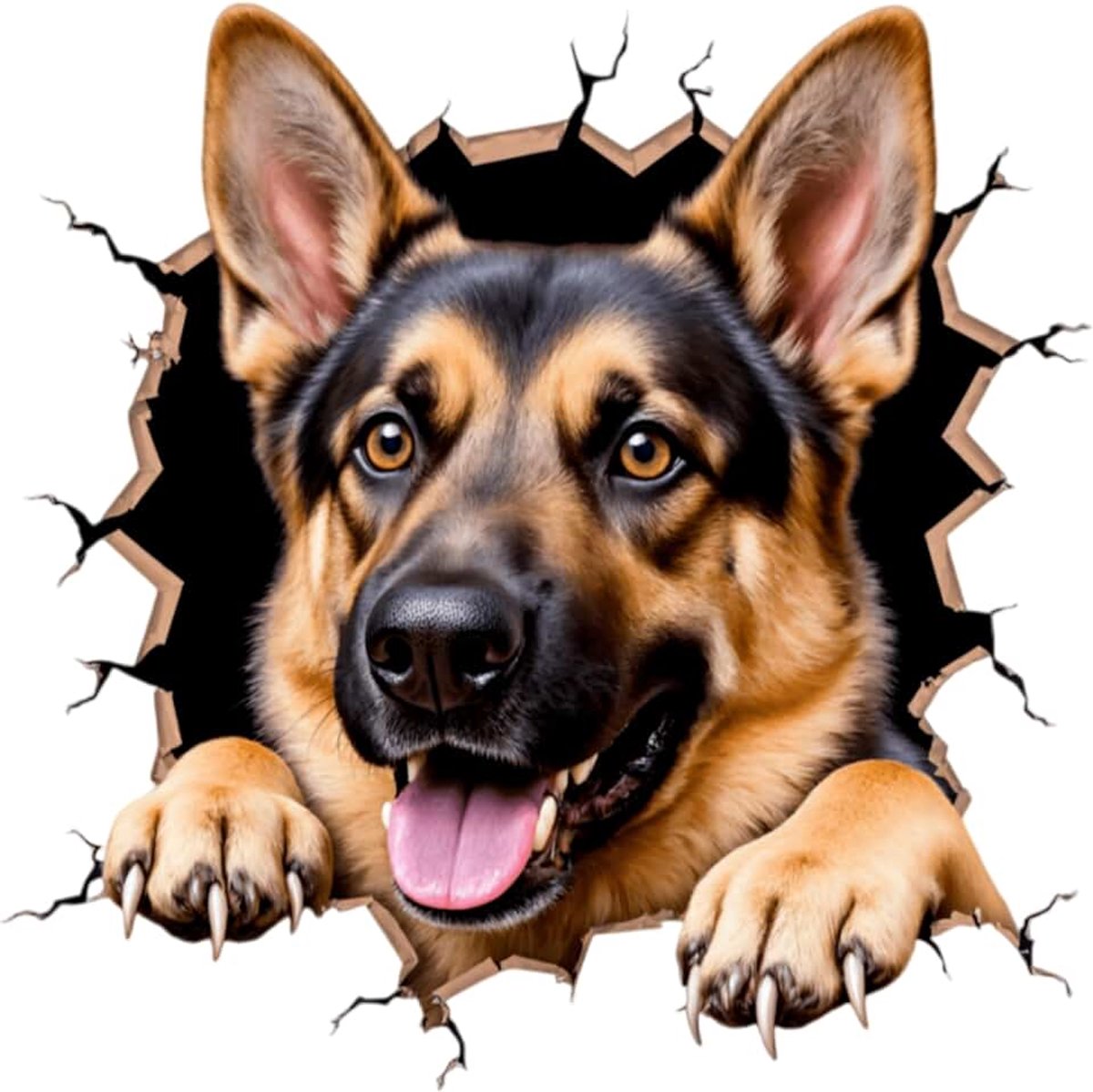 Duitse herder vinyl sticker 15,5 cm 2 stuks - duurzame 3D Crack autostickers voor auto's, autostickers voor laptops, bumperstickers voor muren, stickers voor voertuigen voor helmen