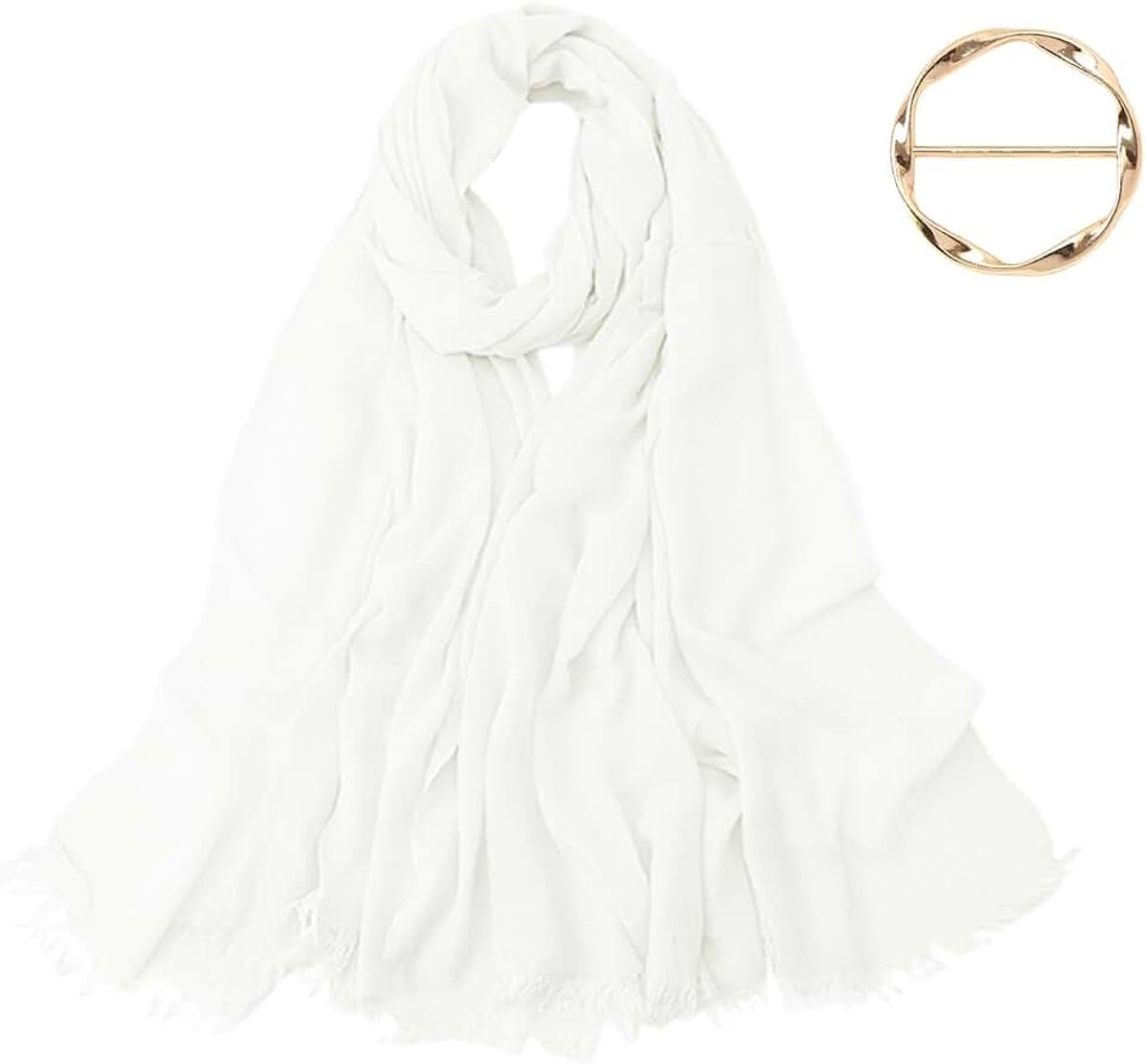 1 x elegante witte sjaal, 1 x zijden sjaal, zacht materiaal, warm en comfortabel, eenvoudig en modieus, benadrukt de kledingstijl, geschikt voor de winter., Melk wit., M