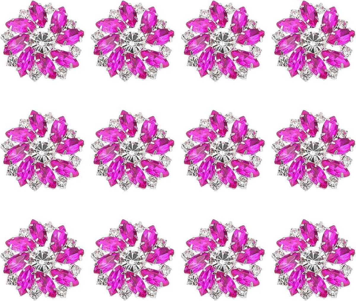12 stuks bloem strass knoppen, 1 "(25 mm) Rose Red Crystal Shank Knopen voor Kleding, Fancy Bloem Strass voor Naaien DIY Crafting