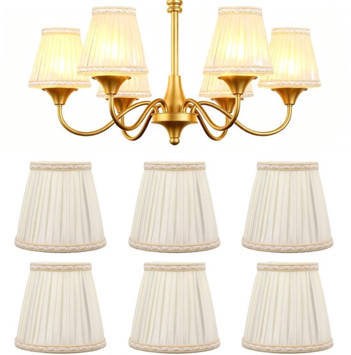 Stoffen Lampenkap Set - Wandlampenkap - 6 Stuks - Goud - Tafellamp Accessoire - E14 Geschikt - Luxe Kleur