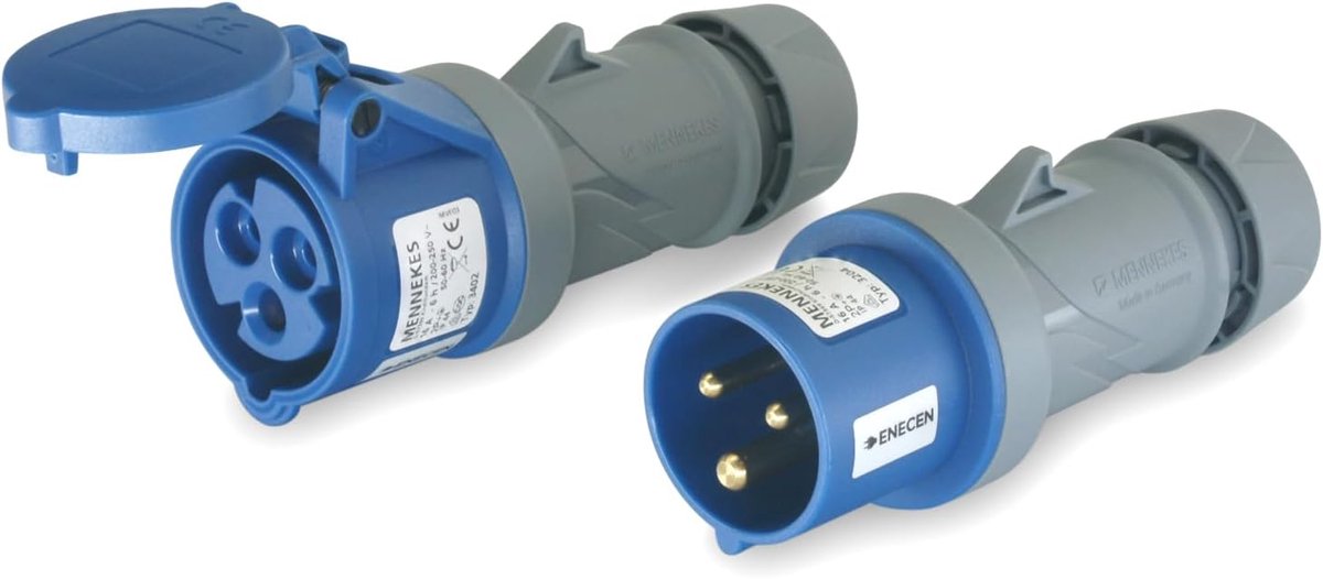 SnelShoppen - CEE Plug en Koppeling Set 230V/16A, 3P Blauw, IP44, Voor Camping, Marinas, Industrie, Buiten en Binnen Gebruik
