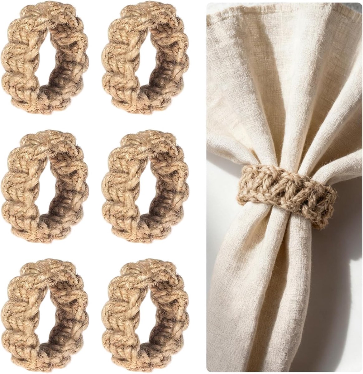 SnelShoppen - Set van 6 Woven Napkin Rings - Elegante Holle Servetringen voor Bruiloft, Feest, Diner - Hoogwaardige Handgeweven Decoratie voor Tafel