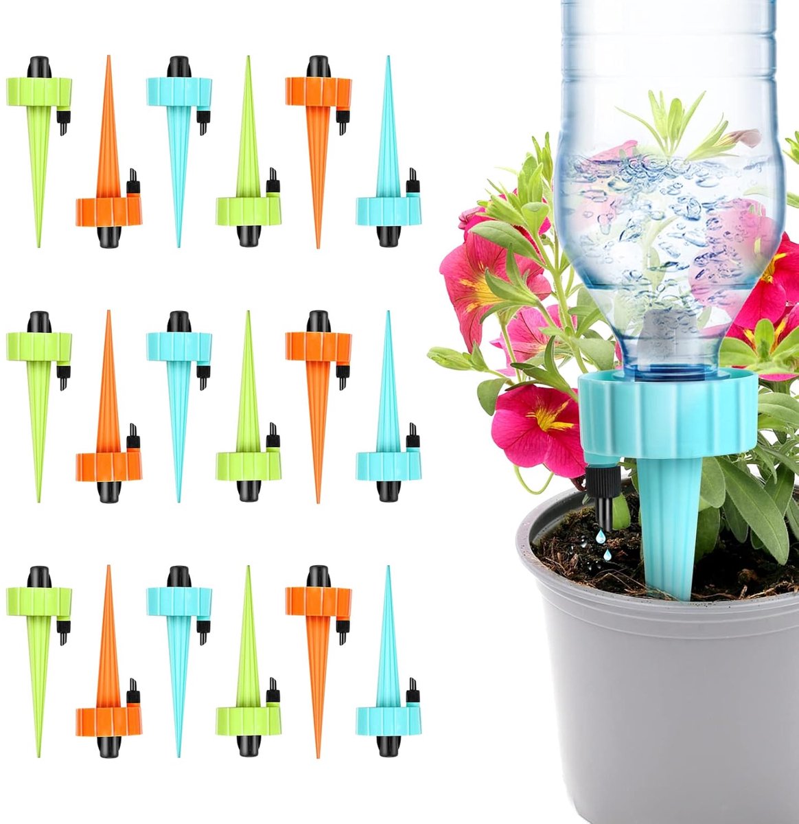 SnelShoppen - 18-delige druppelirrigatieset, automatische druppelflessystemen voor potplanten, verstelbare ventielen en sproeiers, ideaal voor tuin, b