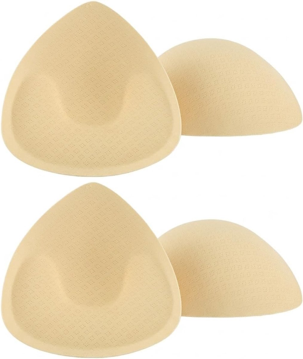 2 Stuks Driehoekige Push-up Borst Pads in Beige, Uitneembare Inlegkussentjes voor Bikini's, Badpakken en Sport BH, Zachte Schuimstof Inserts voor Lingerie en Comfort