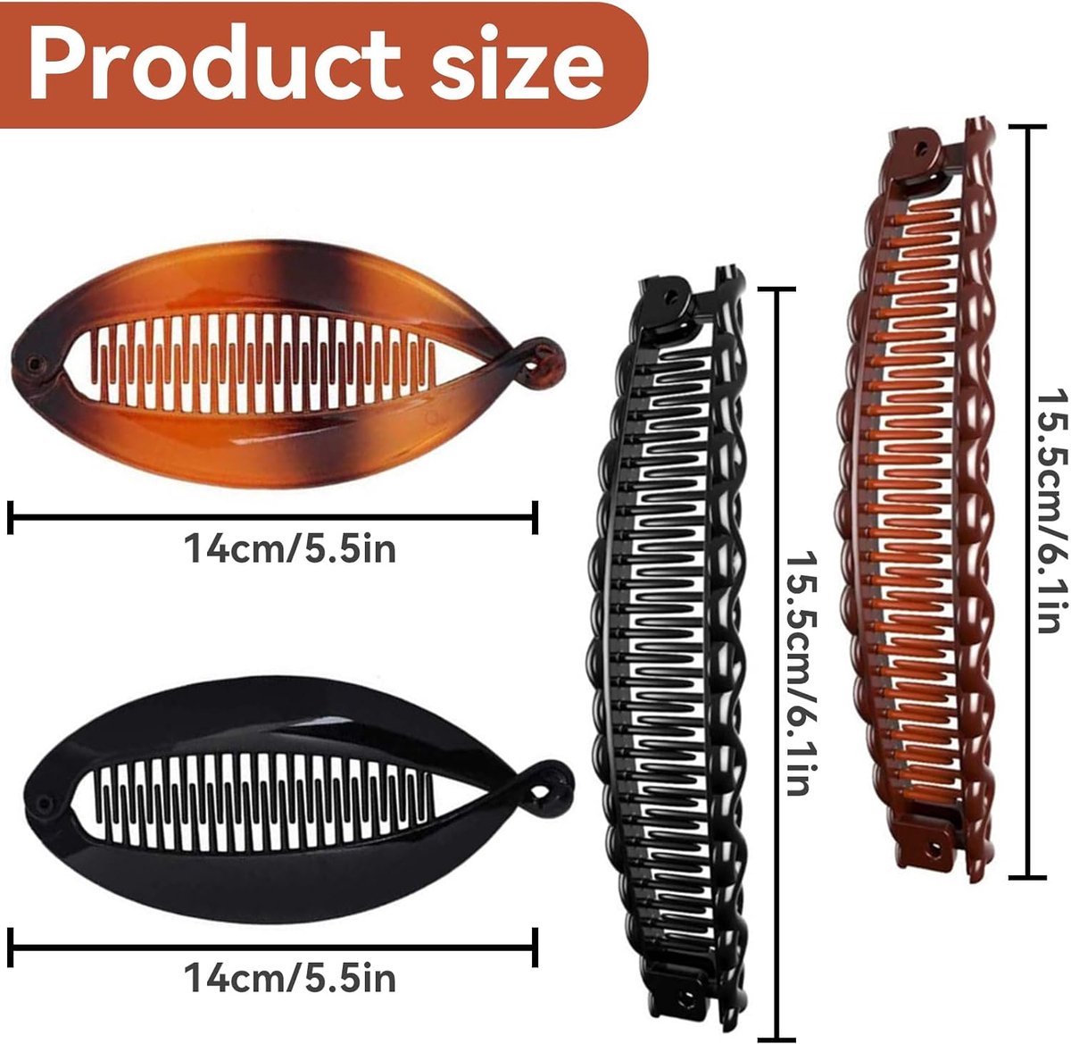 SnelShoppen - 4x Vintage Banana Clip voor Dikke en Dunne Haar - Sterke Grip Haaraccessoire van Onbreekbaar Plastic - Perfect voor Curly of Glad Haar -