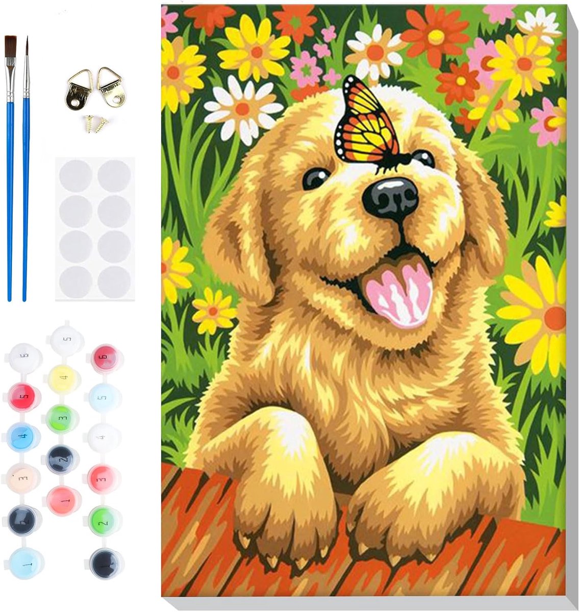 SnelShoppen - Dog Paint by Number Kit voor Volwassenen en Kinderen met Lijst, Creatief Schilderen voor Kinderen en Volwassenen, Stressverlichting en C
