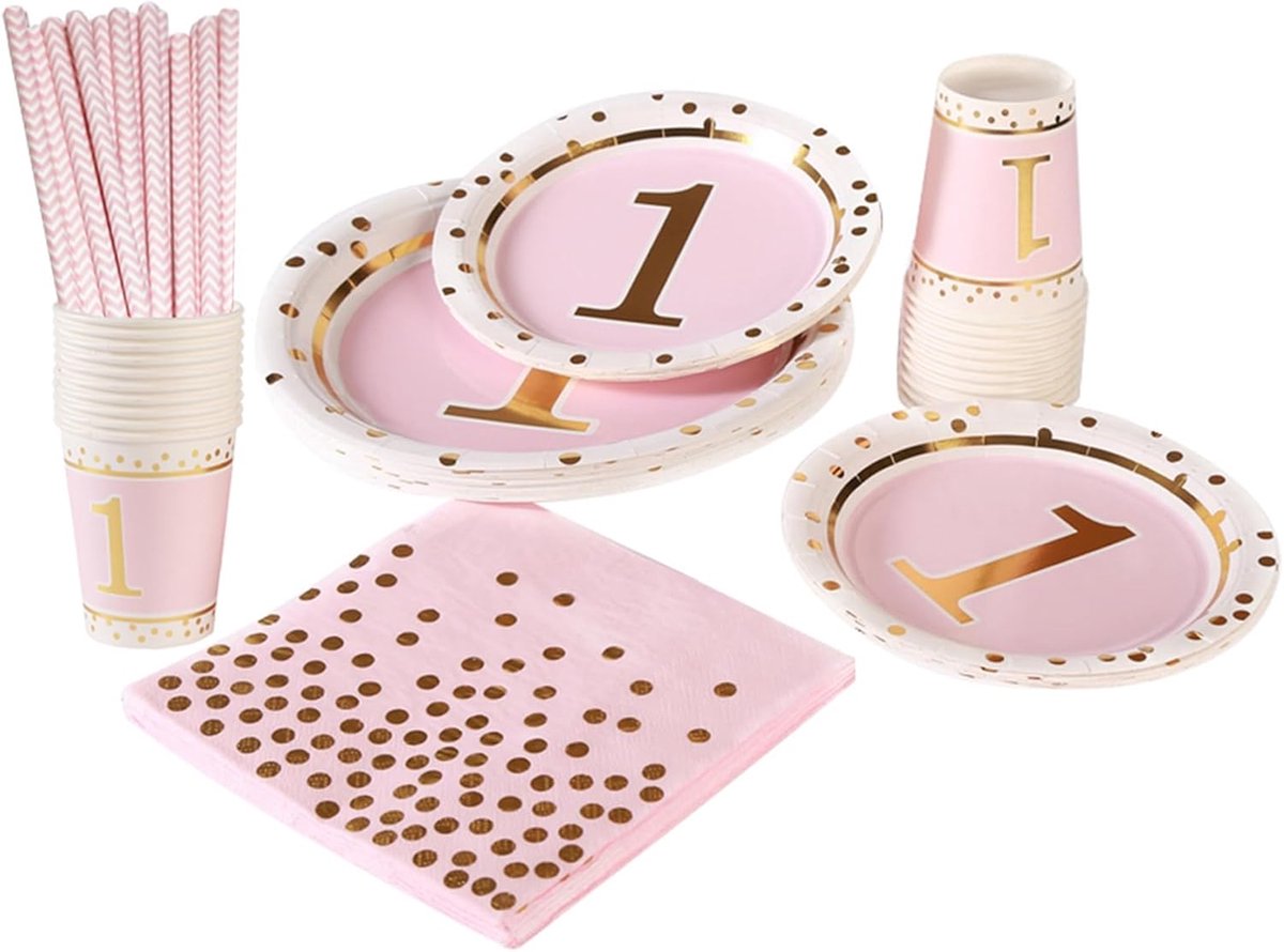 SnelShoppen - 100-delige Feestset - Papieren Borden, Bekers en Rietjes voor 20 Personen - Verjaardagsfeest, Babyshower, Kerst, Feestdecoratie - 22,9 c