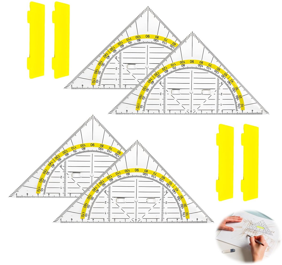 SnelShoppen - 4 Stuks Geo Triangle Set, Kleine Transparante Geometrische Driehoek met Handgreep, Flexibele Plastic Liniaal, 15.7 cm, Multifunctionele