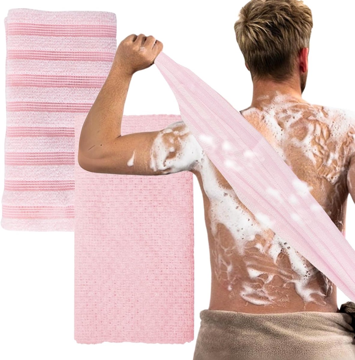 SnelShoppen - 2 Stuks Body Peeling Handdoeken voor Diepe Reiniging, Peeling Towel, Bad Spons, Douche Spons, Sauna Spons, Scrub voor Heren en Dames (Ro