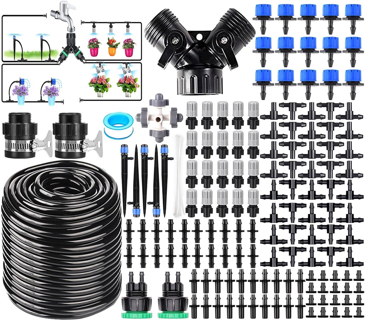SnelShoppen - Irrigation Kit 189 Stuks - 40 m Micro Drip Irrigation Kit - Automatische Tuin Irrigatie - Druppelirrigatie voor Bloembedden, Patios en L