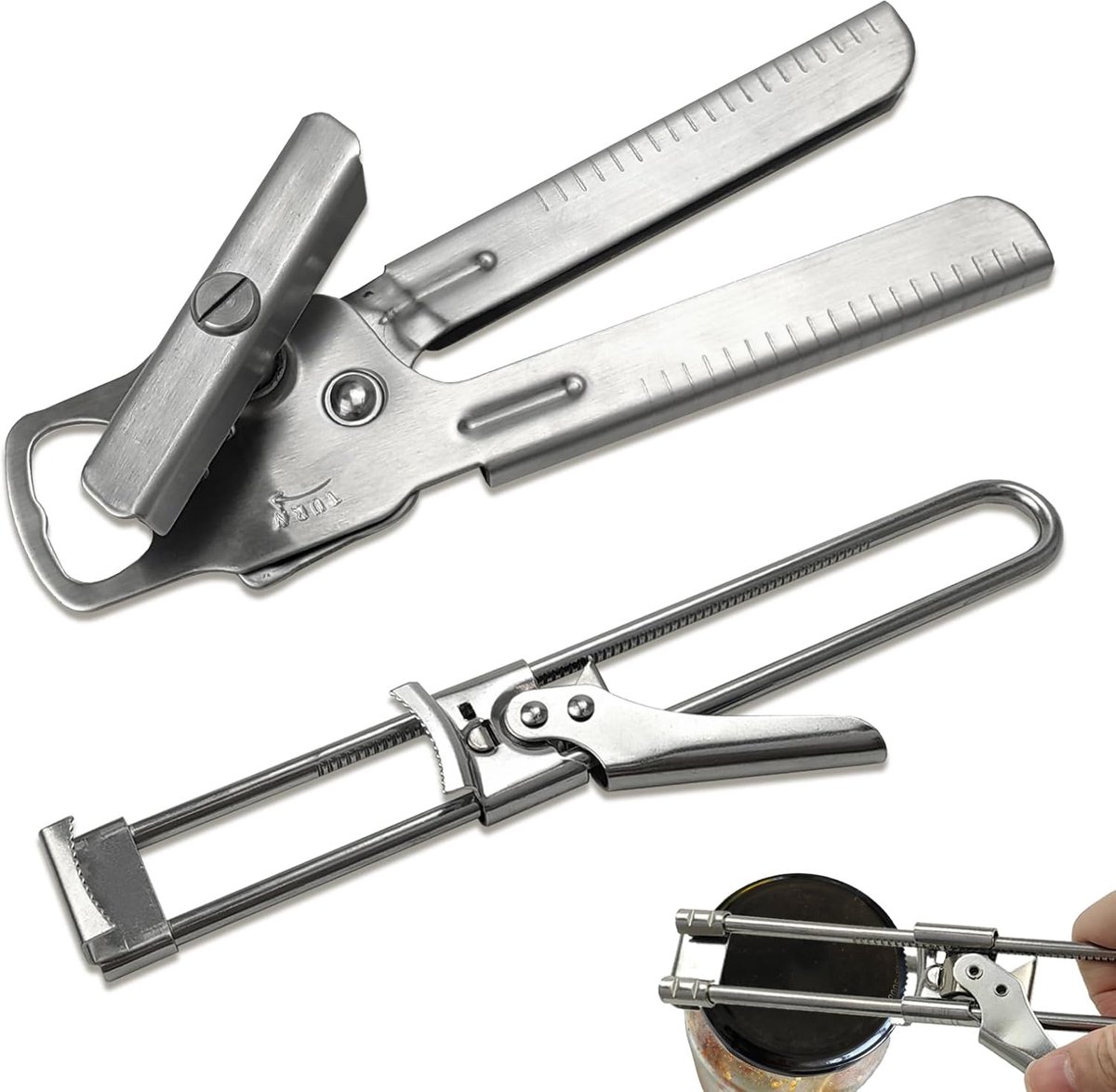 SnelShoppen - 2 Stuks RVS Dekselopeners - Handmatige Potopener met Verstelbare Glazenopener en Antislip Design - Multifunctioneel voor Blikken/Flessen