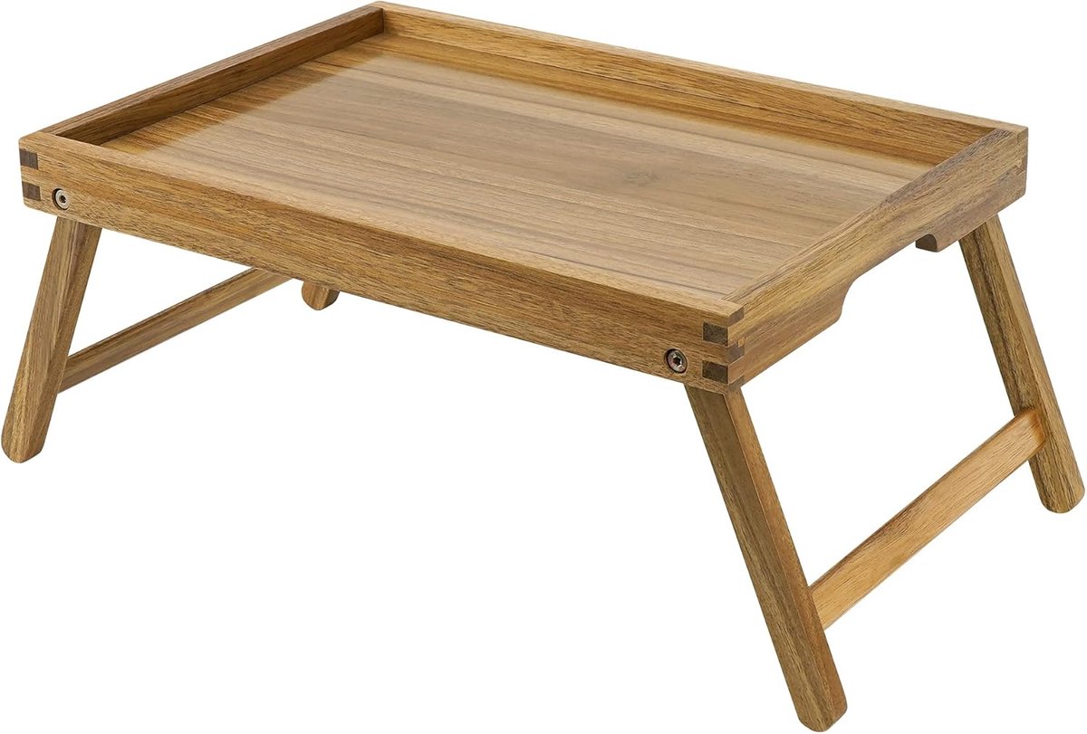 SnelShoppen - Acacia Bed Tabletop, Houten Ontbijttray met Vouwbare Poten, Bedtray voor Eten en Laptop, Ideaal voor Slaapkamer, Keuken, Sofa en Ziekenh