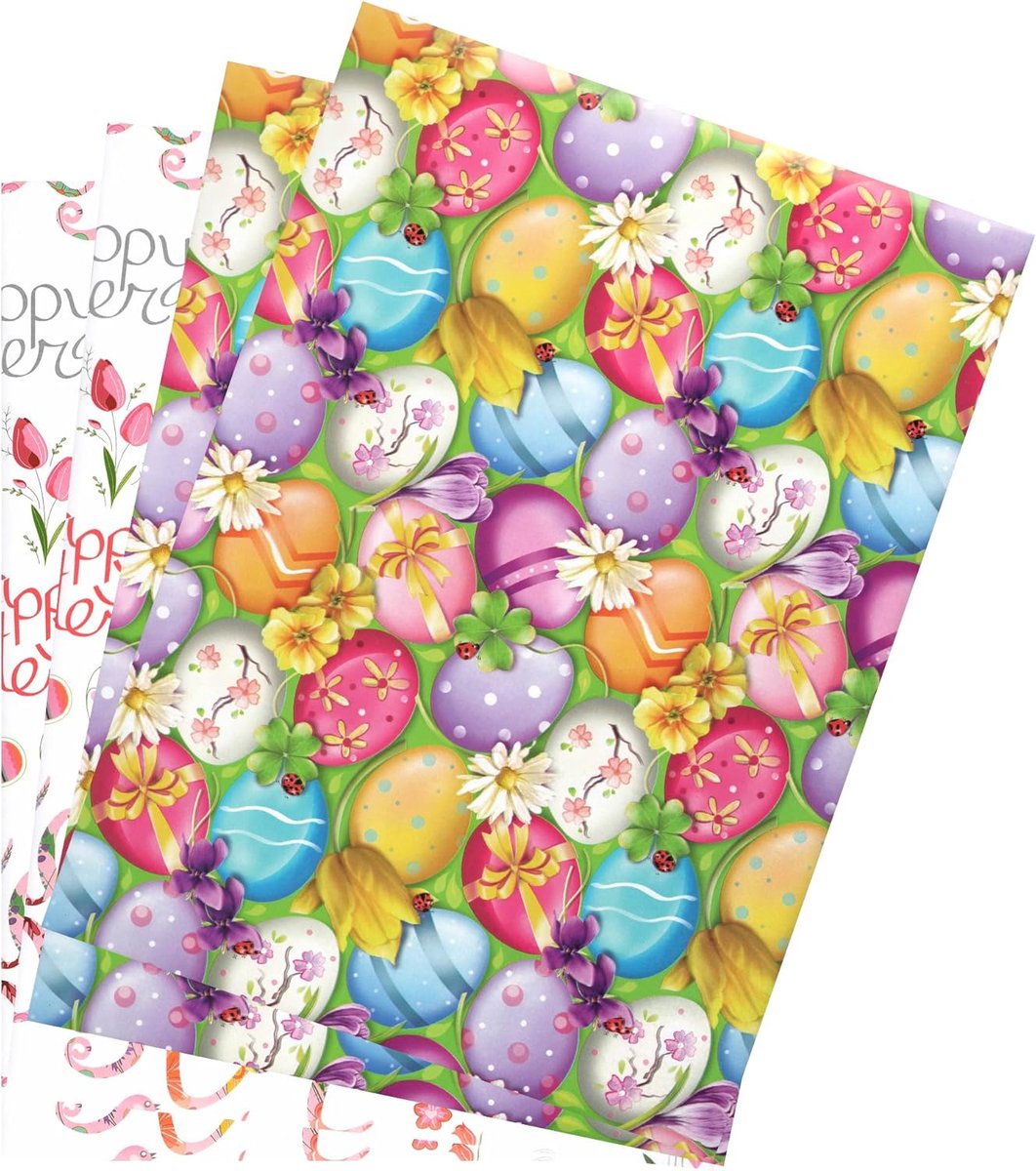 SnelShoppen - Gift wrap paper voor cadeaus, 4 XXL vellen 70x100 cm, eco-vriendelijk FSC papier, kleurrijk bedrukt, ideaal voor feestelijke gelegenhede