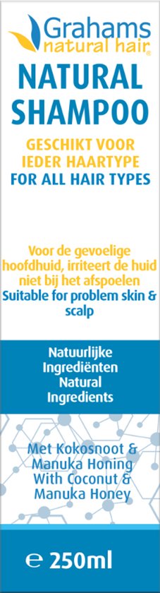 Grahams Natural Shampoo, 250ml, met kokosnoot & manuka honing, voor alle haartypes.