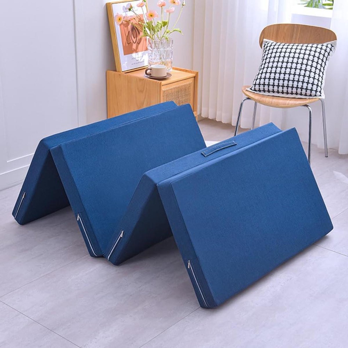 Vouwmatras - Gastematras Reisbed - Logeren Kamperen - Afneembare Hoes - 120 x 200 cm - Blauw