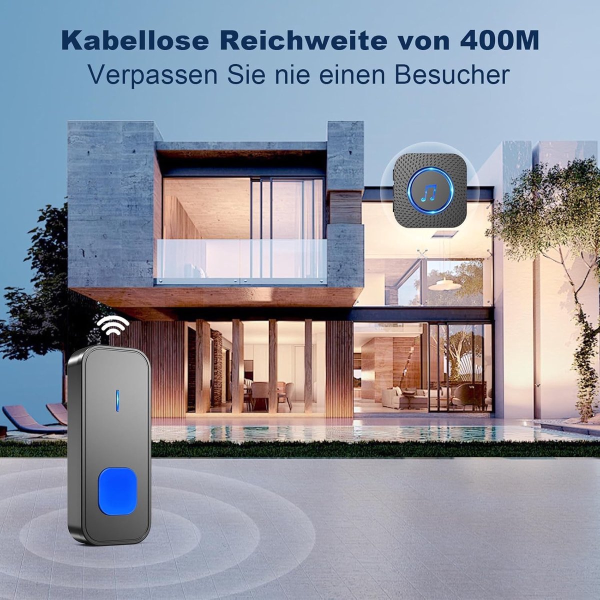 Draadloze Deurbel - Zwart - 400 Meter Bereik - Waterdicht - Voor Huishoudens