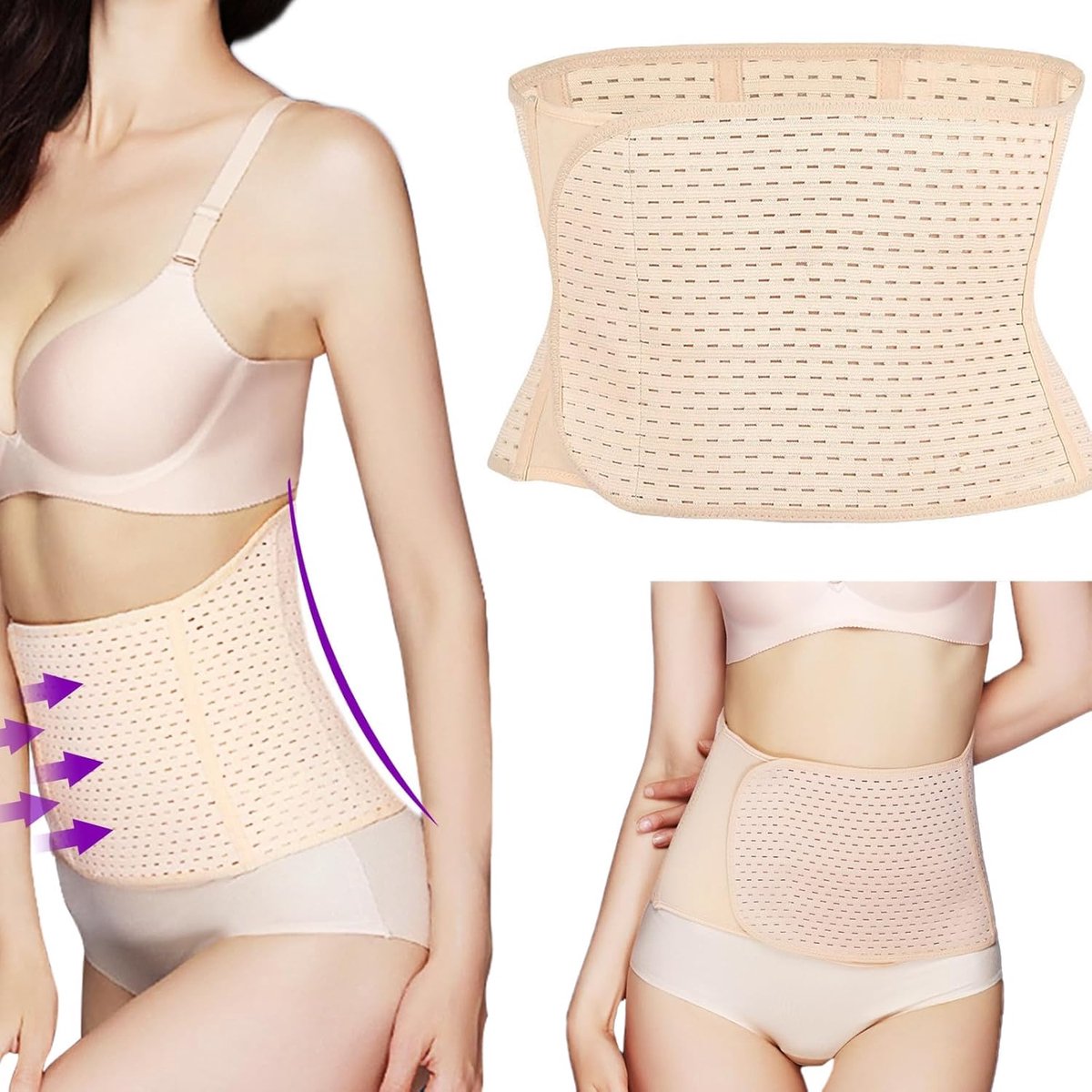 SnelShoppen - Abdominale band na de bevalling, verstelbare rugsteun, ademend, elastisch postnataal abdominale band, herstel voor taille 60-103 cm