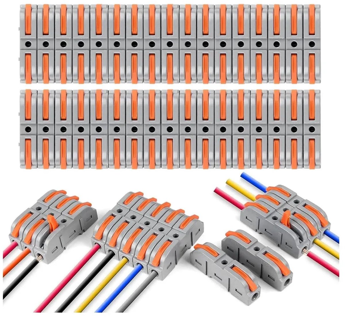 40 aansluitblokken, hendelconnectoren, doorvoerconnectoren, kabelconnectoren voor draden, aansluitklemmen voor doe-het-zelfprojecten.