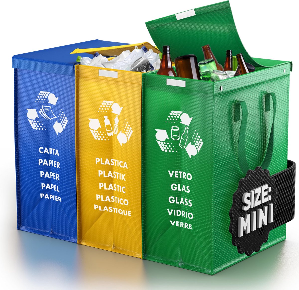SnelShoppen - Prullenbak 3 Vakken Mini met Deksel - Afvalscheidingssysteem voor Papier, Glas en Plastic - Duurzame en Herbruikbare Recycling Organizer