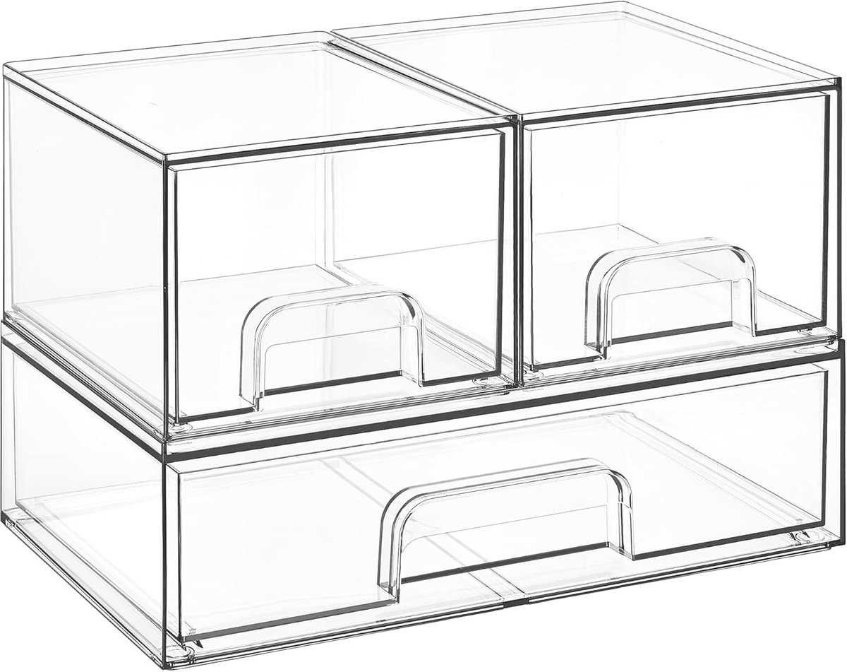 Bureau Organiser met 3 Lades - Stapelbare Opbergbox voor Badkamer, Kaptafel en Kantoor - Transparante Lade Organizer voor Cosmetica en Bureau Accessoires