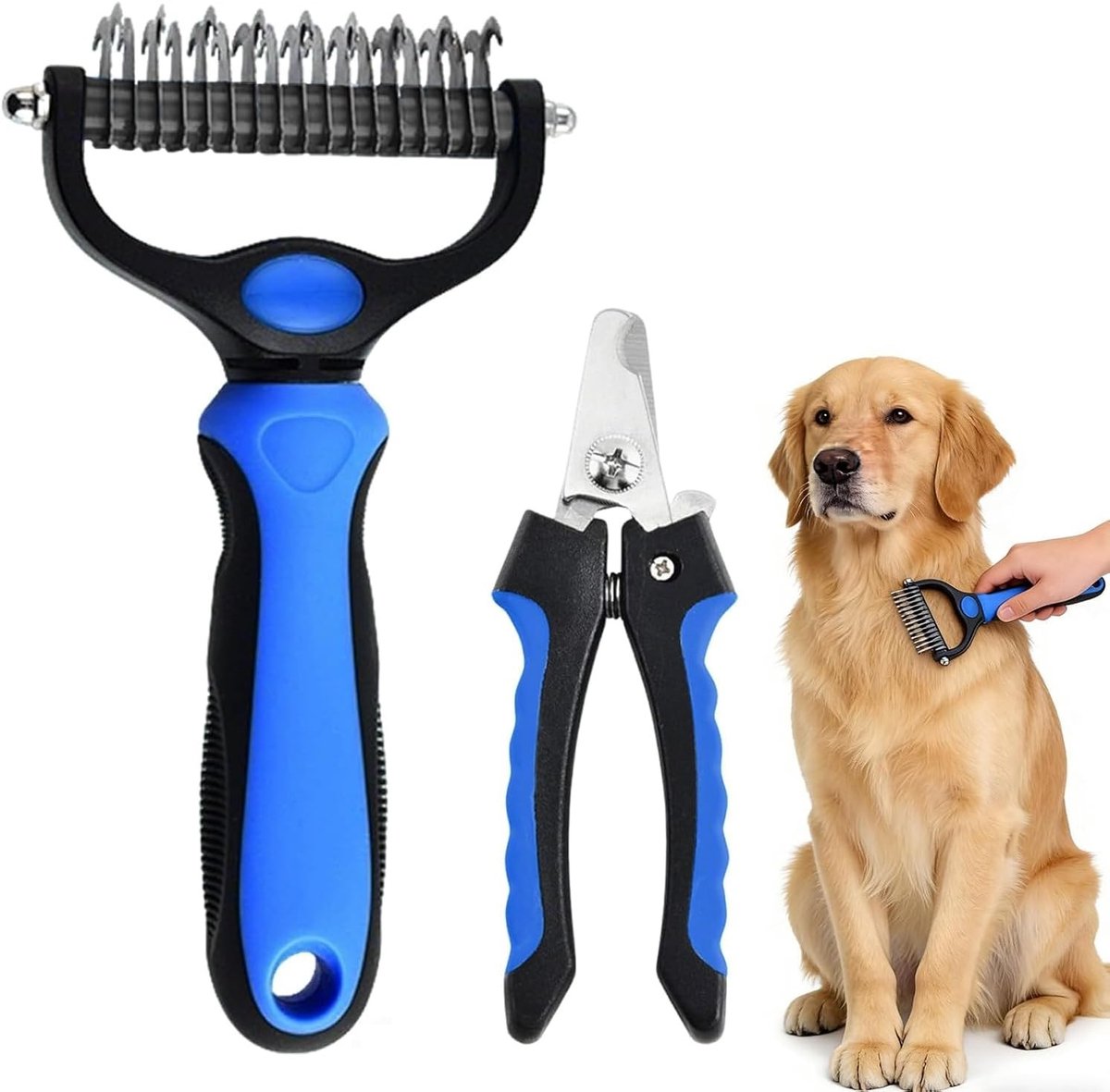 Vachtverzorgingsset voor honden en katten, 2-delig met ondervachtstrip en klauwschaar voor optimale vacht- en nagelverzorging