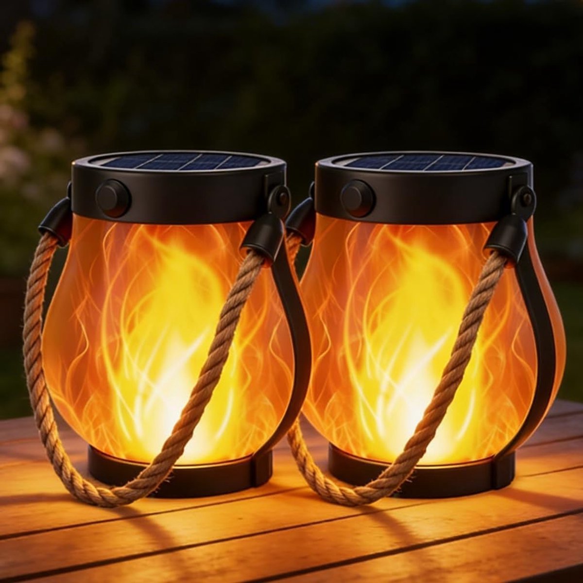 Buitenlampen met Dansende Vlammen - Set van 2 Draagbare LED Lantaarns voor Tuin en Terras,