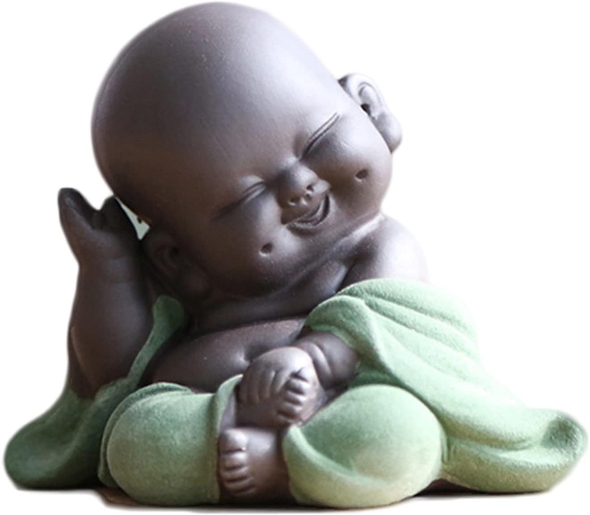 SnelShoppen - Qikuver Smiling Maitreya Buddha Beeldje, Handgemaakte Keramische Decoratie, Kleine Monnik Ornament voor Thuis, Kantoor, Auto, Perfecte C