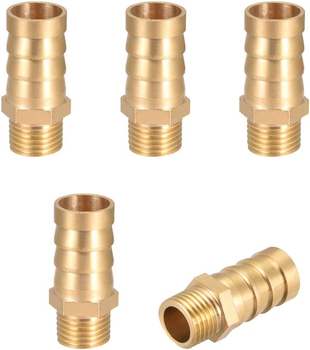 SnelShoppen - 5x Messing Barbs Tube Plug Adapter 14mm Barbs x 1/4" G Buitenbuis - Slangverbinder voor Tuin, Camping, Keuken