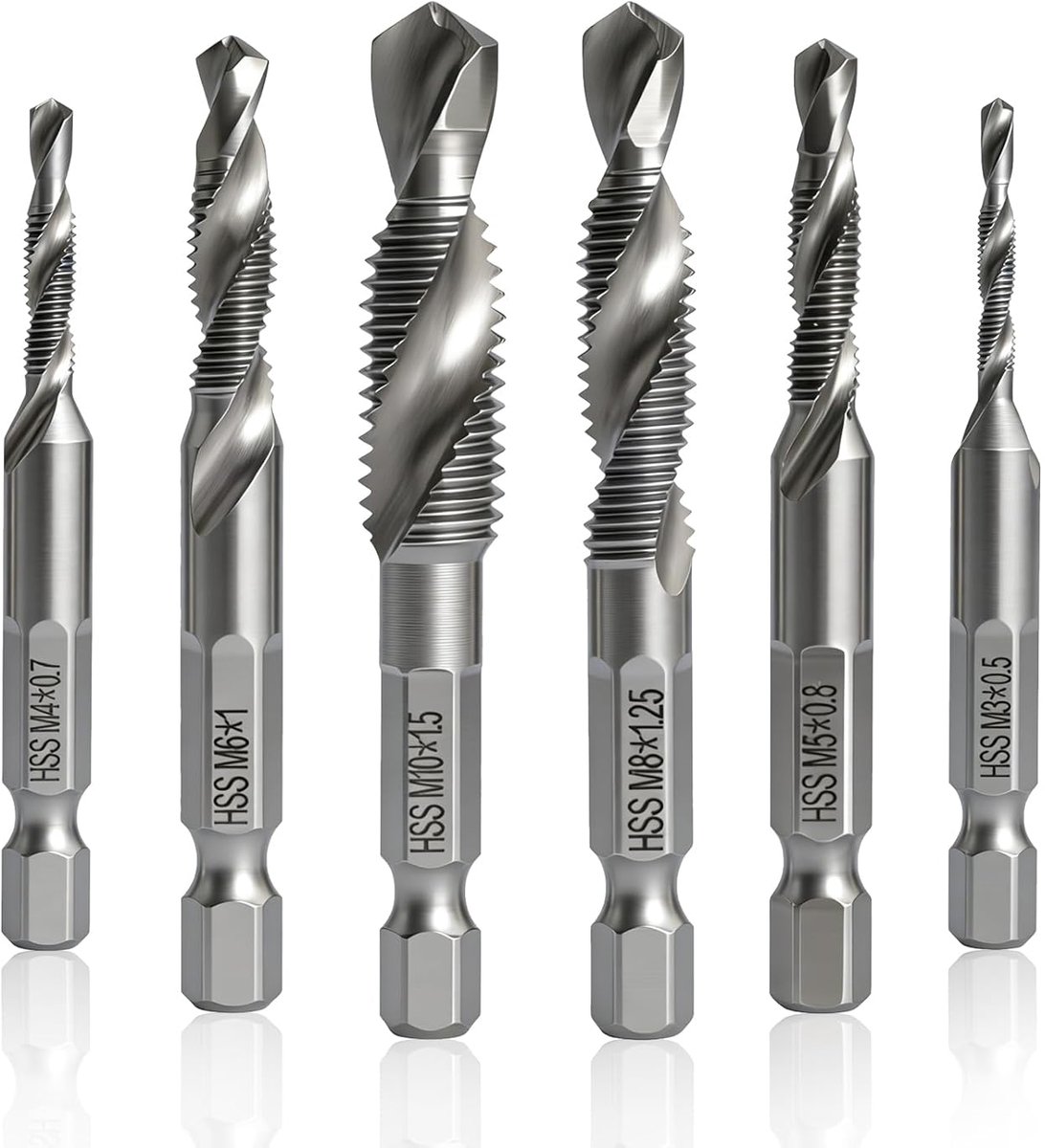 SnelShoppen - 6-Delige Boor- en Draadsnijderset M3 M4 M5 M6 M8 M10 met Hex Shank voor Metaal, Hout en Plastic, Precisie Gereedschap voor DIY en Profes