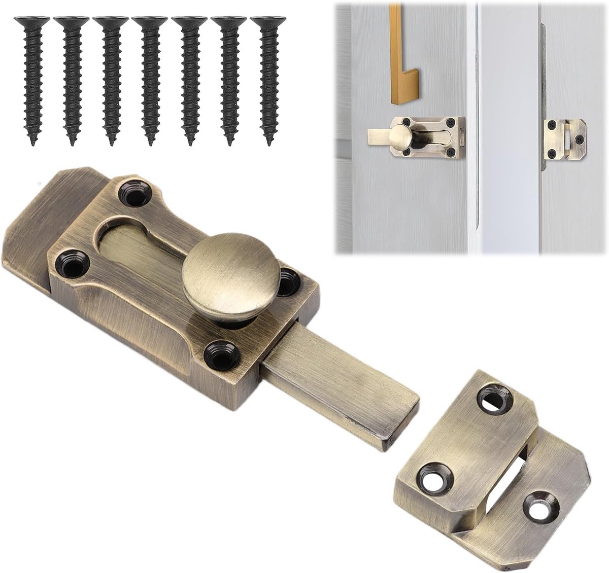 SnelShoppen - Cylinder Sliding Door Bolts 7.5cm - Messing Deurbouten - Zware Deursloten - Binnen & Buiten - Antiek Zinklegering - Veiligheidslock met
