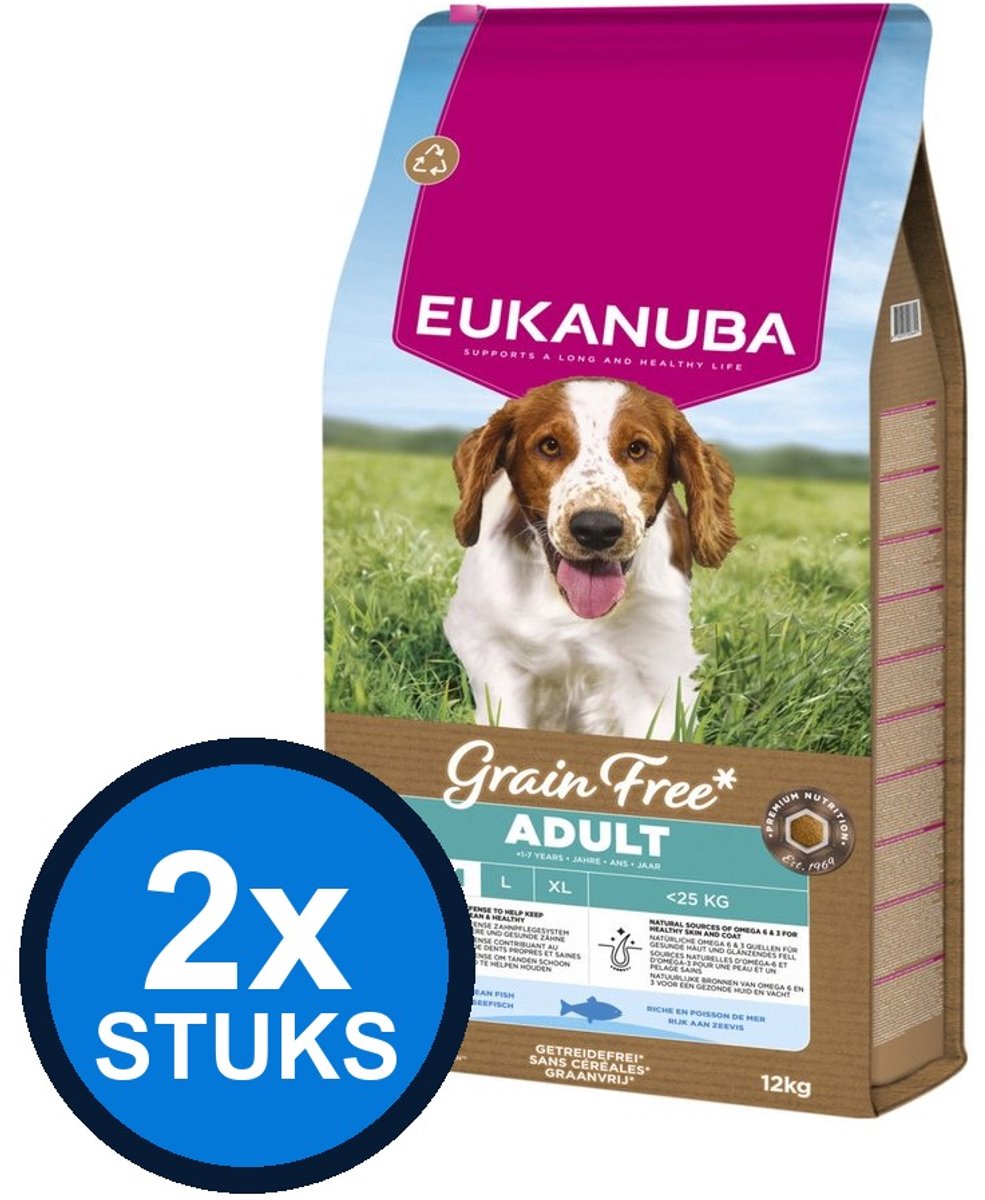 2x Eukanuba - Grain Free dog adult small/medium ocean fish 12kg