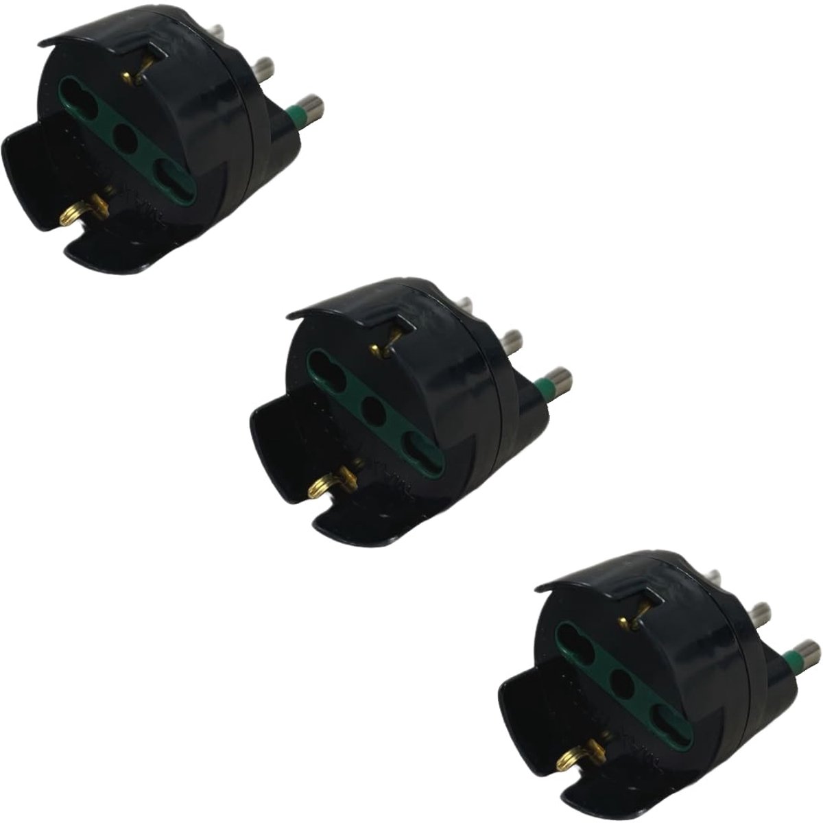 SnelShoppen - Set van 3 Schuko Adapters 10A/16A met 16A Stekker - Zwart - Ideaal voor Thuis, Kantoor en Camping