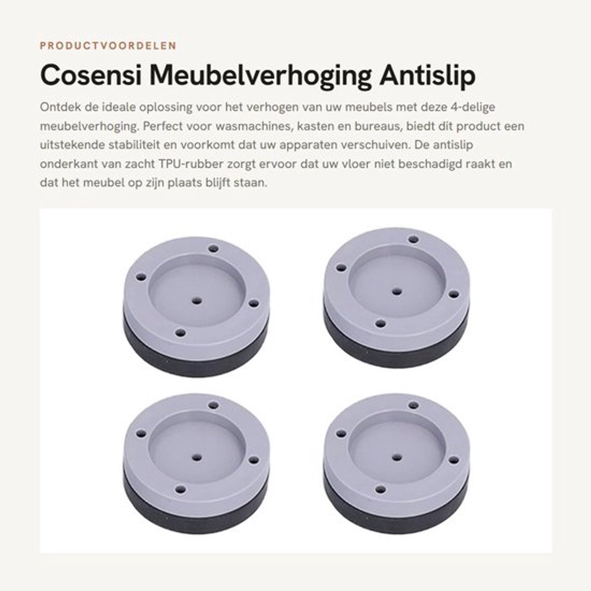 Meubelverhoging 4-delig - Antislip/Schokbestendig - Voor Wasmachine/Kast - Flexibel/Slijtvast - Draagvermogen 6 x 6 x 2 cm - Bruin - Meubelsteunen
