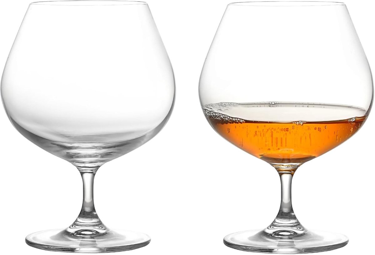 SnelShoppen - Set van 2 Handgeblazen Crystal Cognac Glazen 650ml - Luxe Brandy Snifter met Traditionele Ballonvorm - Vaatwasserbestendig - Perfect voo