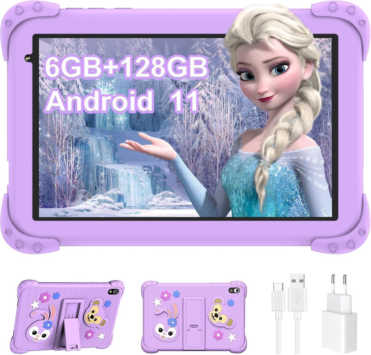 SnelShoppen - 8 Inch Kids Tablet 128GB Android 11.0 met Parental Control, 6GB RAM, TF256GB Ondersteuning, Touchscreen, 1280x800 HD, 4000mAh, Bluetooth